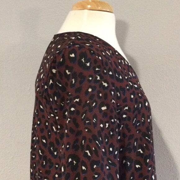 West Kei Multicolor Cheetah Print Faux Wrap High Low Tie Sleeve Blouse  S - Picture 5 of 16